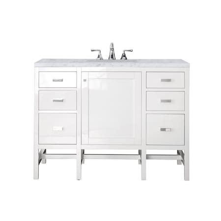 James Martin Vanities Addison 48in Single Vanity, Glossy White w/ 3 CM Carrara White Top E444-V48-GW-3CAR